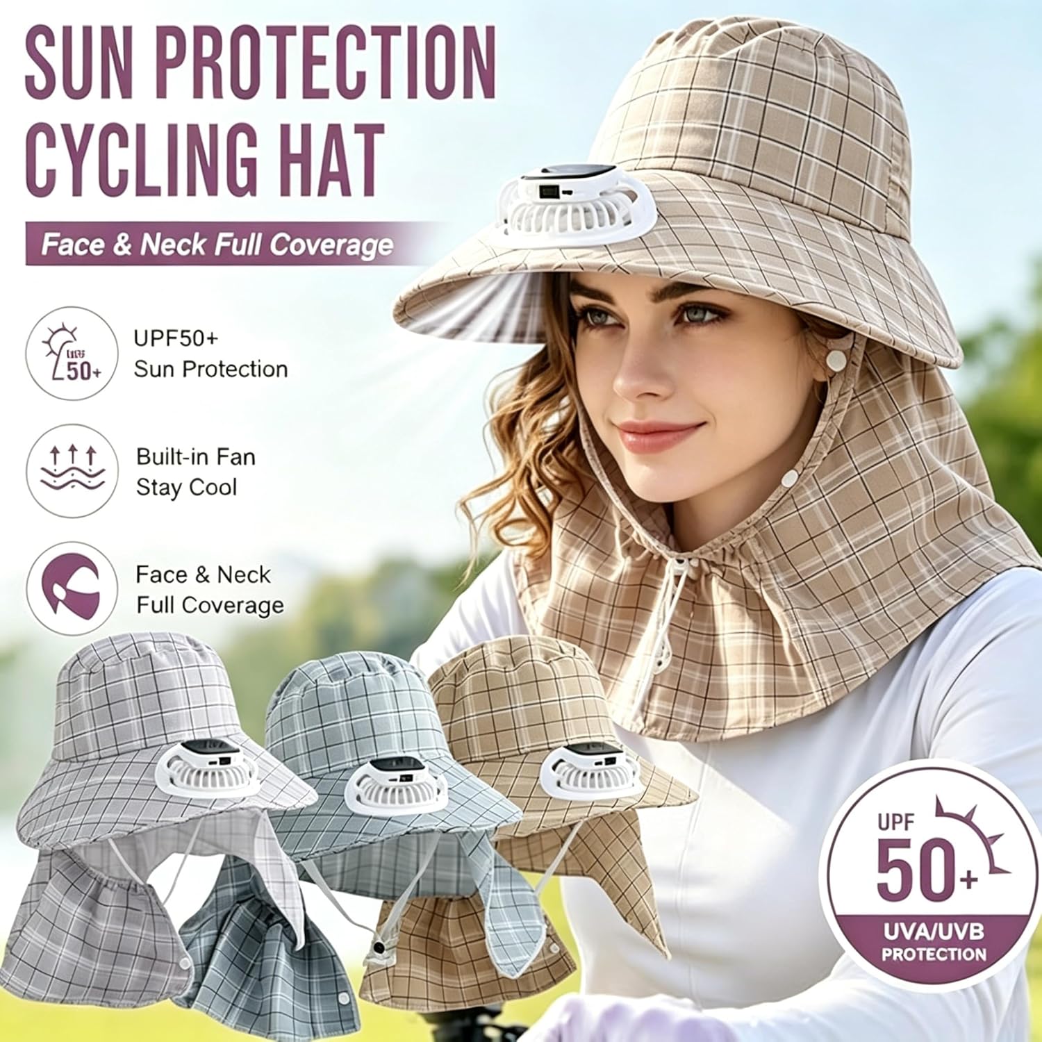 Outdoor Power Fan - Cappello con Ventilatore Solare Ricaricabile USB,